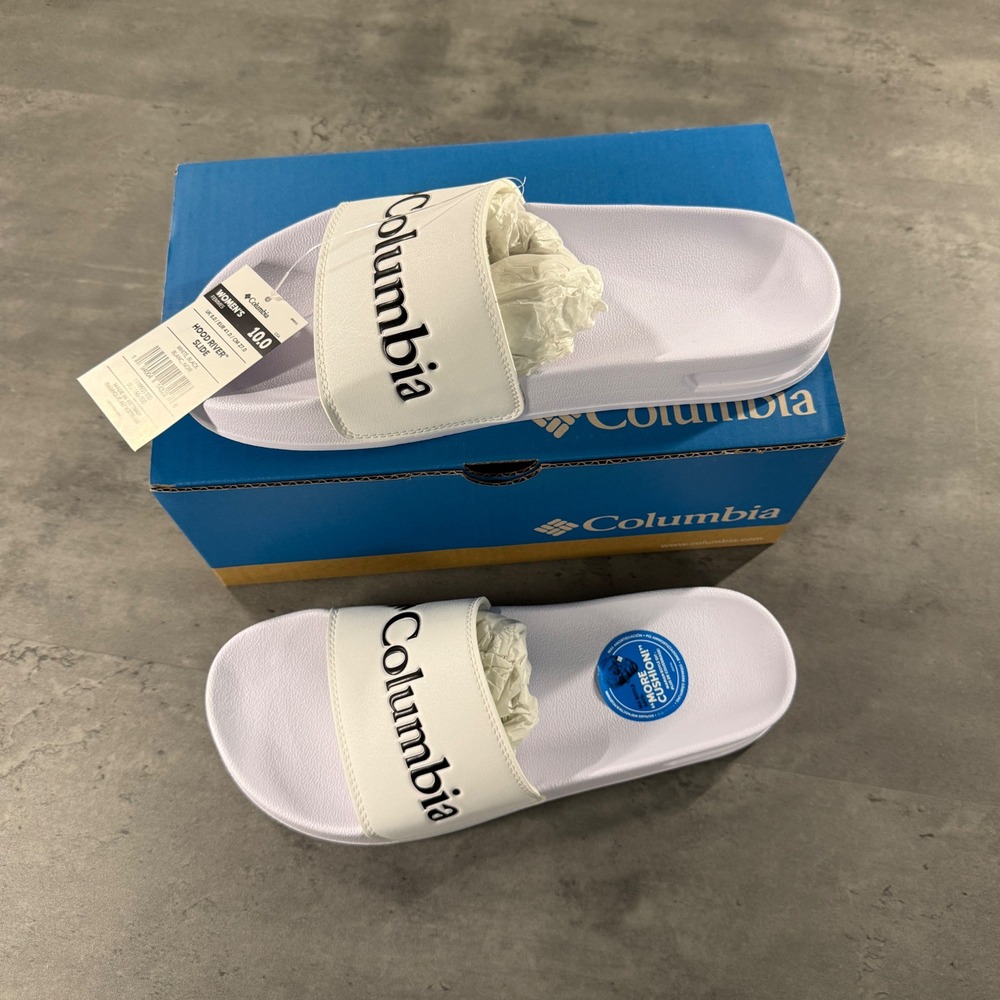 Columbia Slide Sandals Womens 10 Hood River Slide White Black Cushion Support